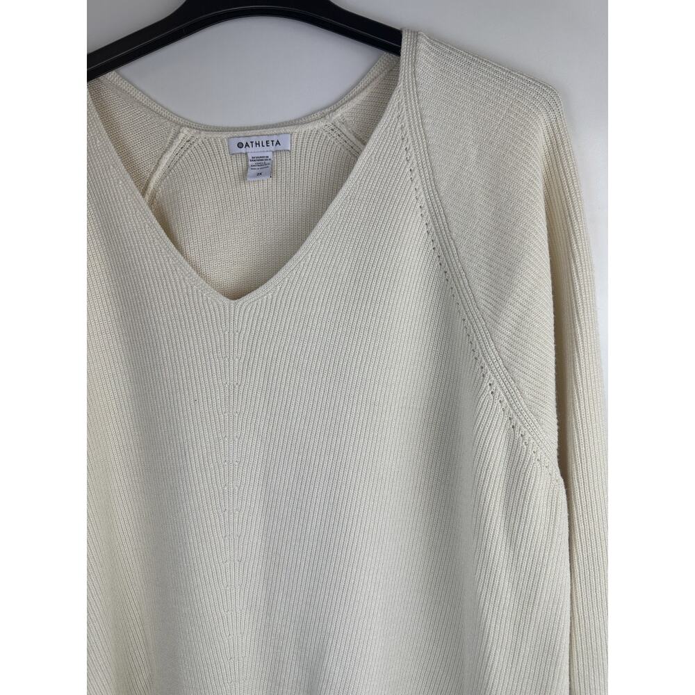 Athleta Hanover V-Neck Sweater Magnolia White Chunky Thick Knit Plus Size 2X - Picture 4 of 13